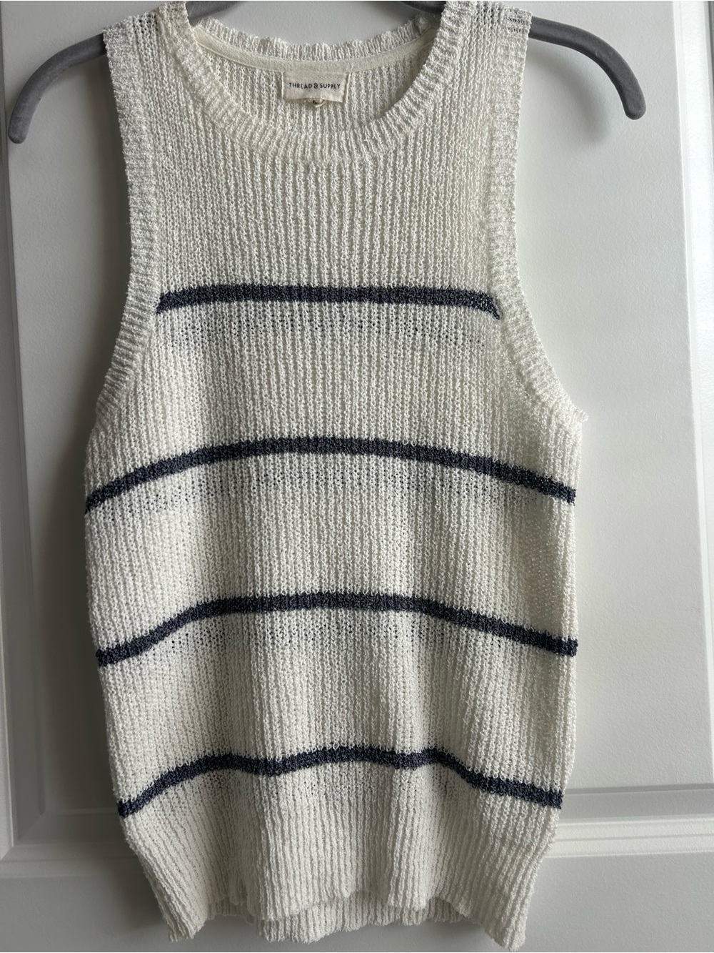 Thread & Supply Cream Knit Tank with Navy Stripes